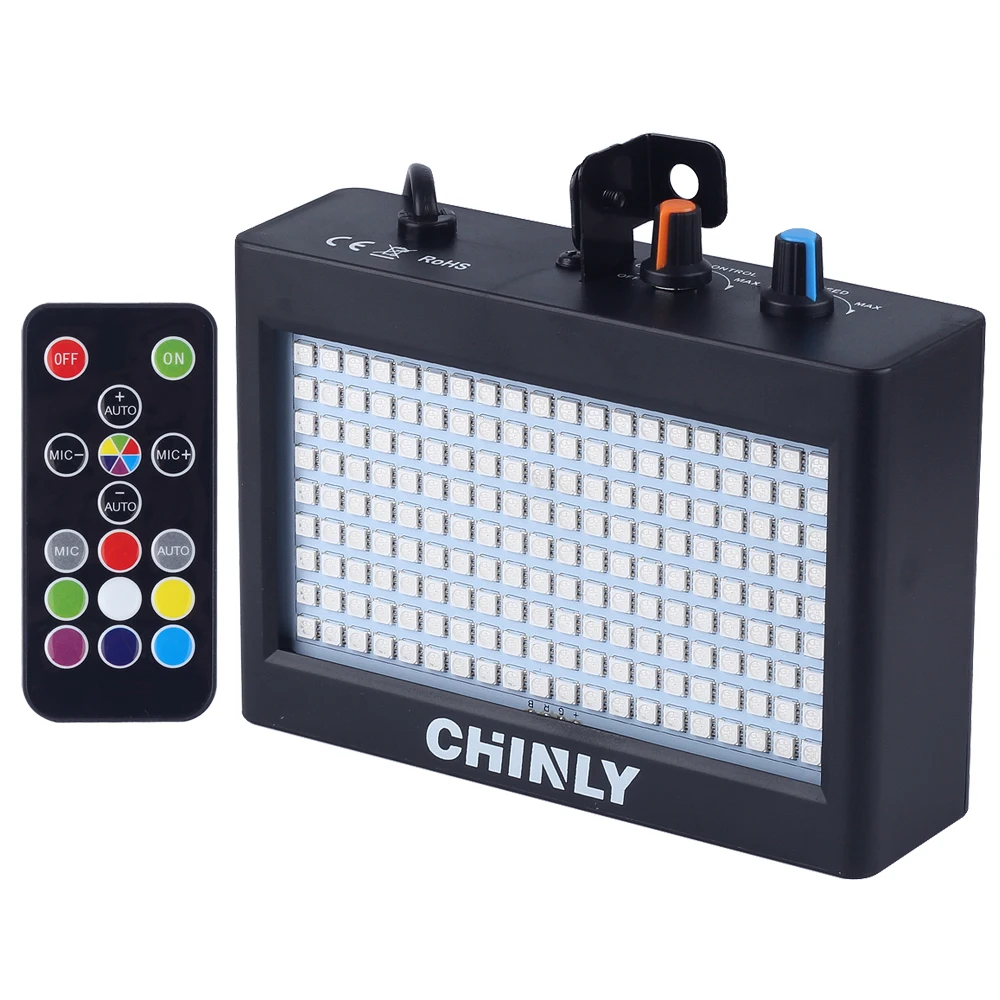 CHINLY 180 LEDs Strobe Flash Light Portable 35W RGB Remote Sound Control Strobe Speed Adjustable for Stage Disco Bar Party Club