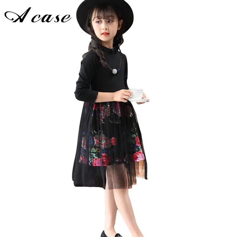 Girl Floral Elegant Dress 2018 New 3 4 6 8 10 12 Years Kids Spring Long Sleeve Lace Gauze Teens Party Dresses Children's Clothes | Детская