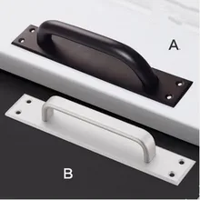 250mm 215mm modern simple unfold install black wooden door handles matte silver aluminum alloy moving door