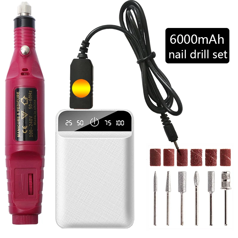 1 комплект 9 в USB 20000 об./мин Электрическая дрель для ногтей 6000 мАч power Bank мощный