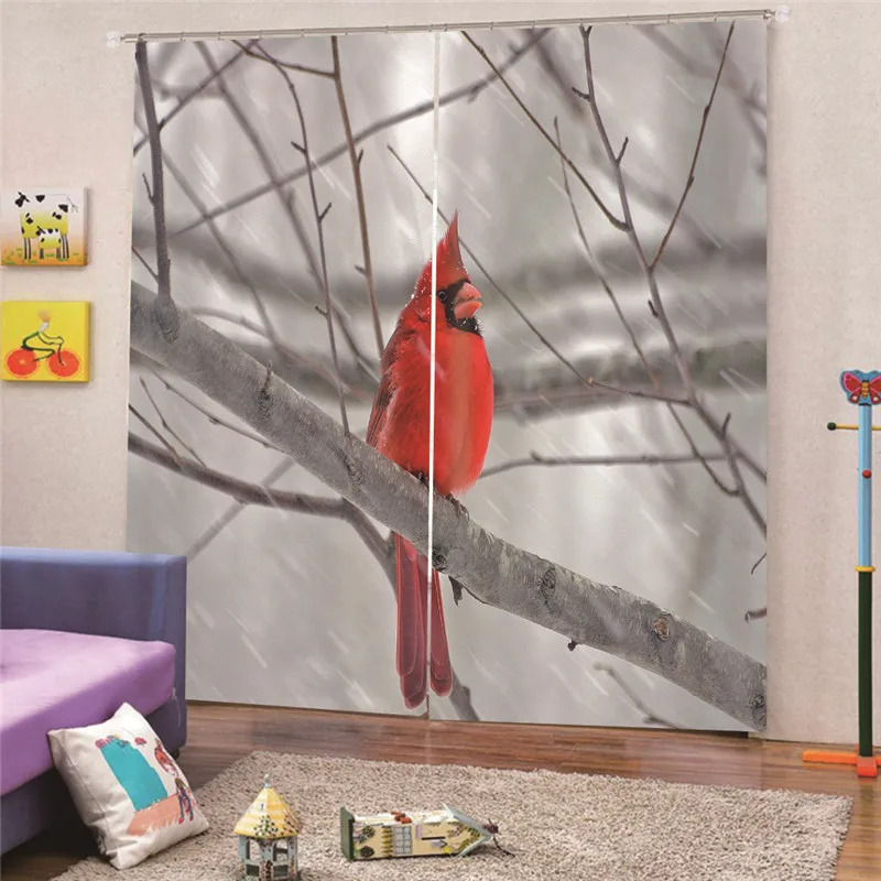 3D Digital Print Red Bird Modern blackout curtains for window drapes Cheap for living room Bedroom Home Decor Draps AP26