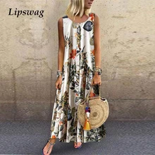 Lipswag 5XL женское Цветочное платье Бохо без рукавов винтажное летнее пляжное длинное платье макси элегантное платье с круглым вырезом размера плюс
