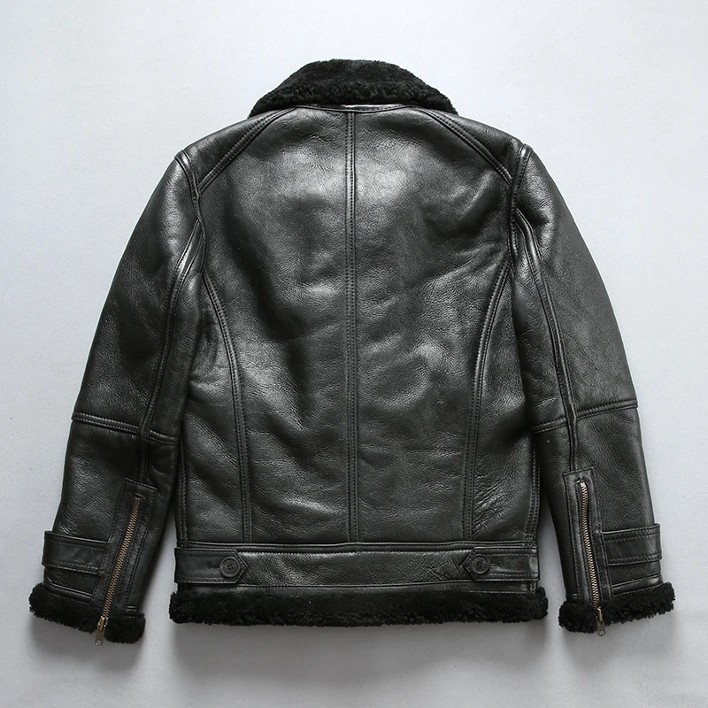 Hot Product 8007 Read Description! Asian size super quality warm genuine sheep fur leather jacket mens winter shearling bomber fur jacket