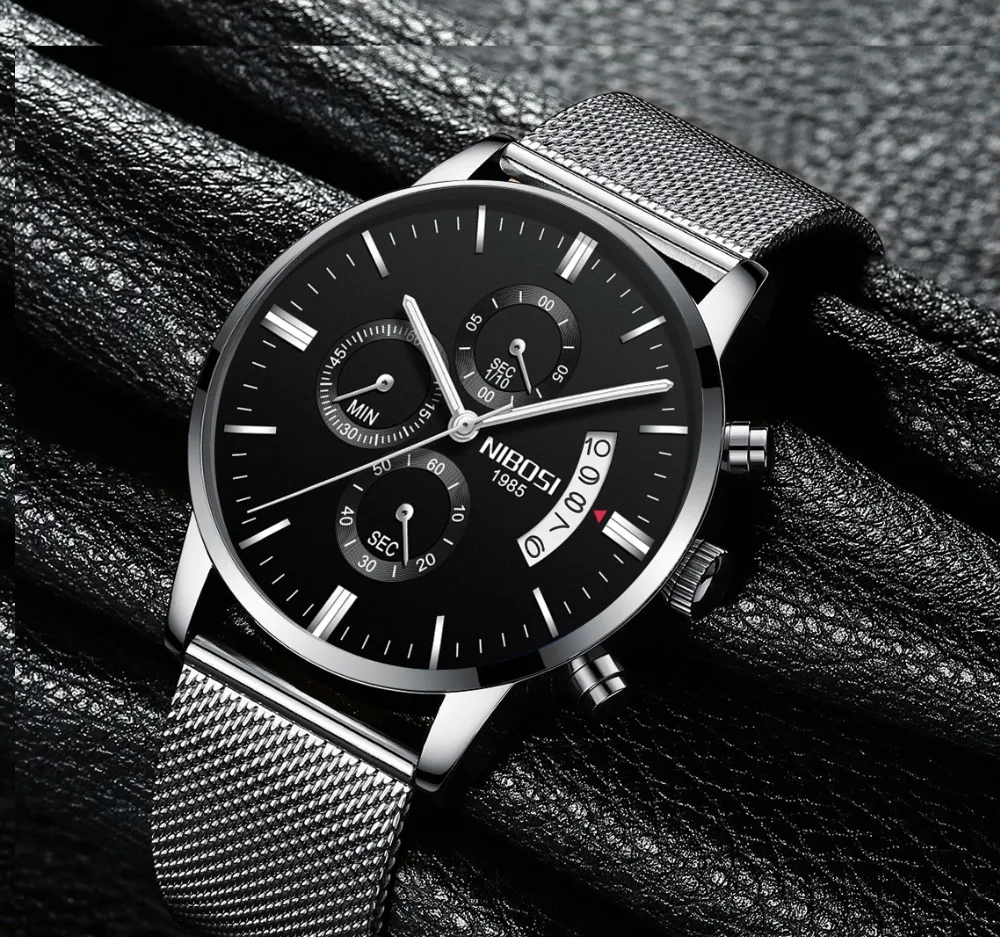 Nibosi Chronograph mens watches top brand luxury leather strap Waterproof sport wrist watches relogio masculino esportive grande (4)
