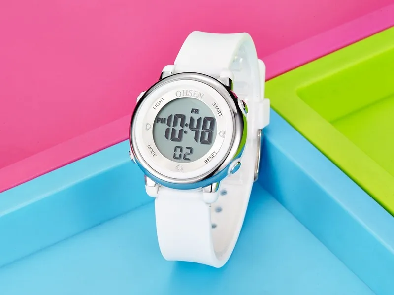 OHSEN модные детские спортивные часы Водонепроницаемый дети желе светодио дный цифровые часы для мальчиков и девочек многофункциональные