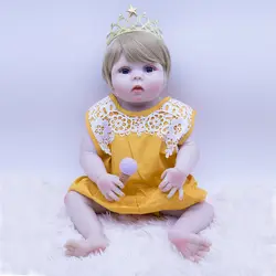 57 см полный Силиконовый Reborn Baby Doll игрушка 23 дюймов Детская кукла «реборн» младенцы кукла ребенок купать игрушки светлые волосы