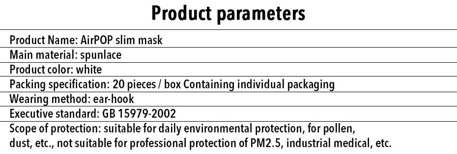 20 шт., Xiaomi AIRPOP, тонкая маска, Воздушная одежда, PM2.5, свободный размер, моющиеся, для ушей, висящие, удобные маски для лица, унисекс, маленькие и портативные