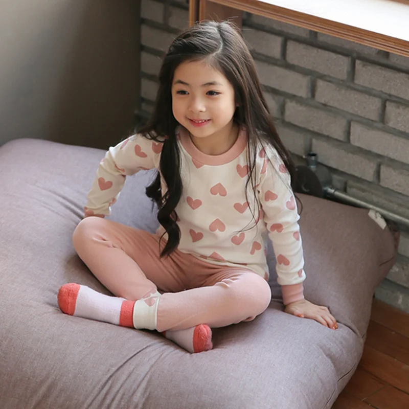 

Heart shape pattern Baby Pajamas set 2-11 Years Kids Sleepwear Casual style Autumn Girls homewear