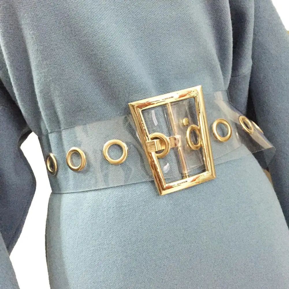 Модный прозрачный пояс золотой металлической пряжкой широкий пояс для женщин платье джинсы брюки