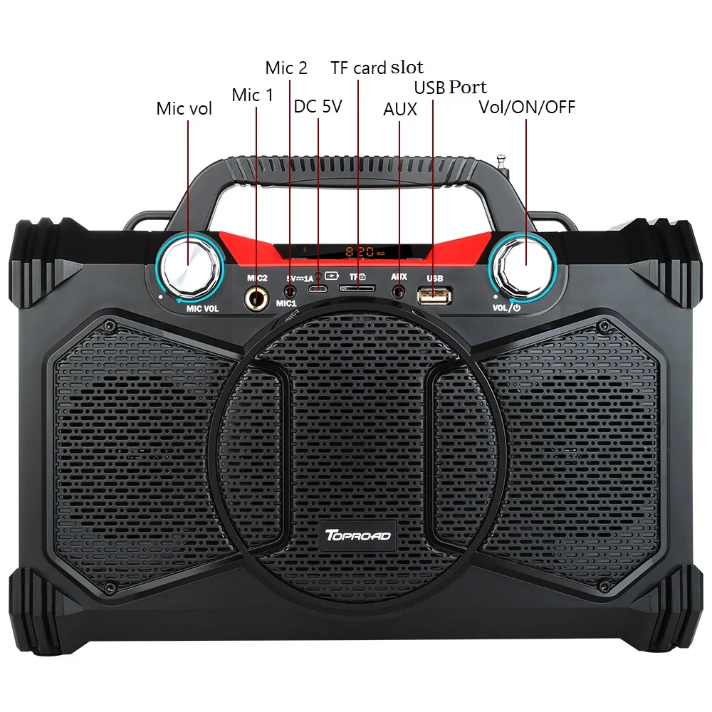 TOPROAD портативный Bluetooth динамик 30 Вт тяжелый бас стерео беспроводные вечерние s поддержка микрофон дистанционное управление FM радио TF
