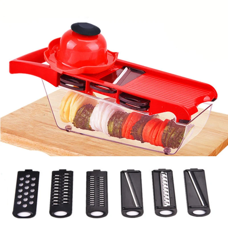 

6 in 1 Multi-function Vegetable Cutter with Steel Blade Mandoline Slicer Kitchen Tools Shredder Potato Peeler Onion Grater