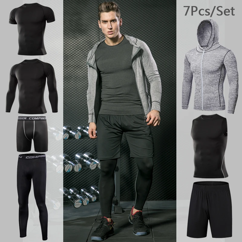 Ropa Deportiva ajustada para hombre, traje gimnasio, correr, Fitness, trotar, mallas de compresión, pantalones de entrenamiento, conjuntos de ropa deportiva|Conjuntos para - AliExpress