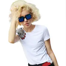 Модные Новое поступление Лето бриллиантами футболки женские пайетки формы руки вышивка патч Тонкий футболки s-размер xl