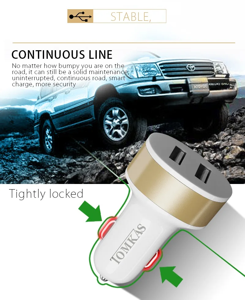 Tomkas Car Charger Universal Dual Port USB Car Charger For Moible Phone Car-Charger USB Adapter For Samsung Xiaomi Fast Charging (8)