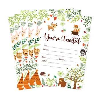 

Safari Woodland Animals Birthday Party Invitation Cards Your're Invited Wedding Baby Shower Cartoon Invitations Kids Party Favor