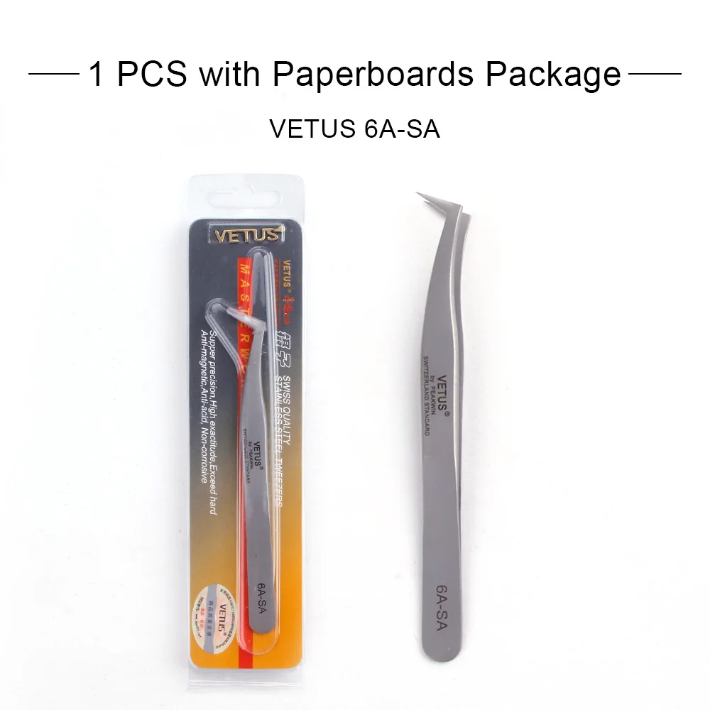 Пинцет для наращивания ресниц VETUS 6A-SA из нержавеющей стали, точный 3D/6D объем, пинцет для бровей, щипцы для профессионального макияжа, плоскогубцы - Цвет: 6A-SA Paperboards