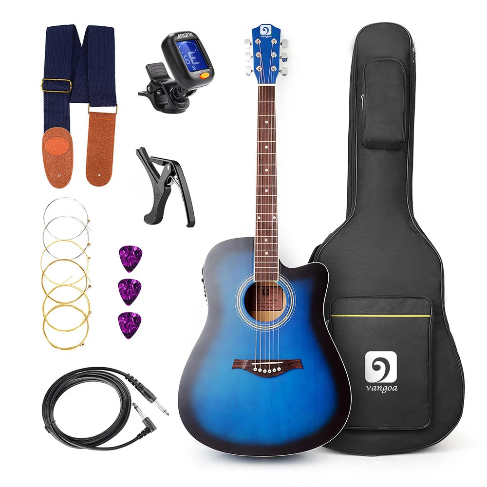 Vangoa 41 &quotполный Размеры VG 41ECBK акустическая электрическая разрезе Гитары с Gig Bag