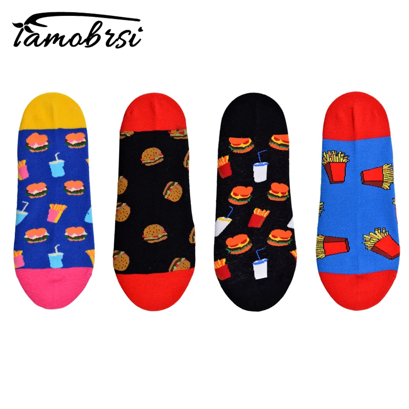 

2019 Fashion Beer French fries Happy Crew Burger Street Style Socks Ankle Cotton Short Summer Funny Women Men Boat Socks Male