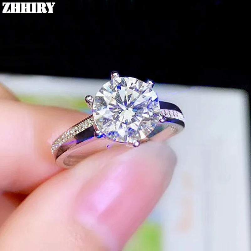 ZHHIRY Подлинная Moissanite кольцо из стерлингового серебра 925 для женщин 2ct 8 мм D VVS драгоценный камень с сертификатом ювелирные изделия