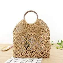 Летние пляжные мини-сумки для женщин, винтажный Женский, сетчатый Плетеный полый Канат из хлопка, Повседневная дорожная маленькая сумочка с круглой ручкой(Li