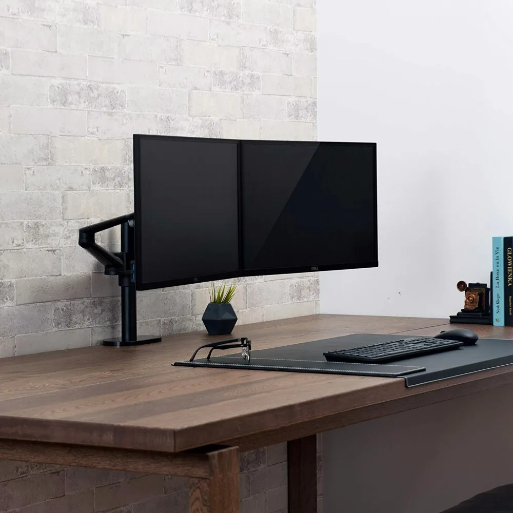 الشاشة المزدوجة مكتب جبل حامل ، كامل الحركة شاشة عرض تلفزيون تصاعد ل 17-32 بوصة 2 شاشات ، الألومنيوم 360 الدورية مراقب حامل