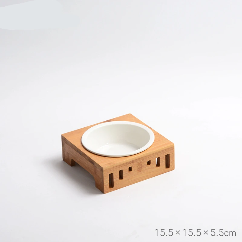 Миска для собак бамбуковый держатель кормушка для кошек керамическая двойная миски из нержавеющей стали Кормушка для щенка Съемная миска для домашних животных - Цвет: one bowl1