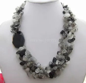 

3 strands 22" Rutilated Crystal&Onyx Necklace free shipment