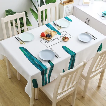 

Fashion Trend Green Leaf Pastoral Style Geometric Plaid Pattern Waterproof Table Cloth Square Rectangle Simple Tea Tablecloth