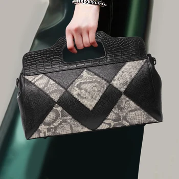 

Fashion Geometric Pattern Handbag Top Leather Zipper Modern Women Top-handle Bags Banquet Elegant Shoulder Crossbody Bag Gifts