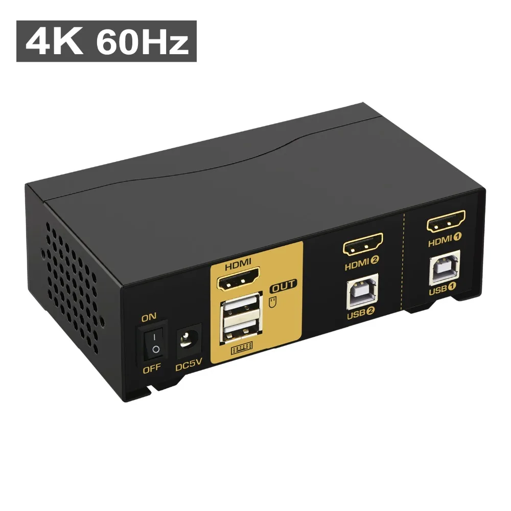 CKL 2 Port HDMI KVM Switch, HDMI2.0 KVM Switch, Support 4K@60Hz, 3D CKL-92H2, with USB2.0 Hub, with 2pcs kvm cables