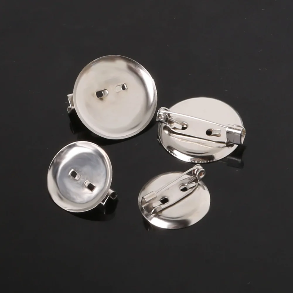 50PCS-20-23mm-Rhodium-Iron-Blank-Trays-Bezels-Brooch-Base-Settings-with-Safety-Pins-Clip-For