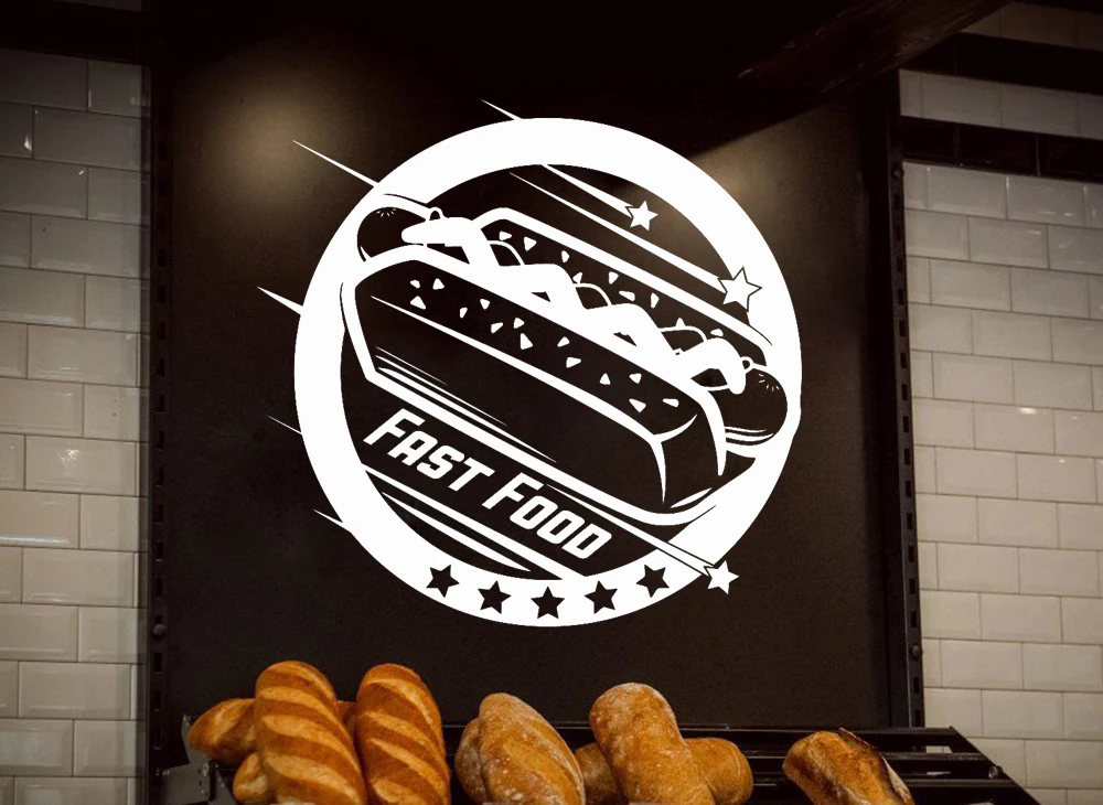 Fast Food Wall Decal Cafe Hot Dog Shop Wall Window Decor Vinyl Sticker Removable Modern Poster Wallpaper D623