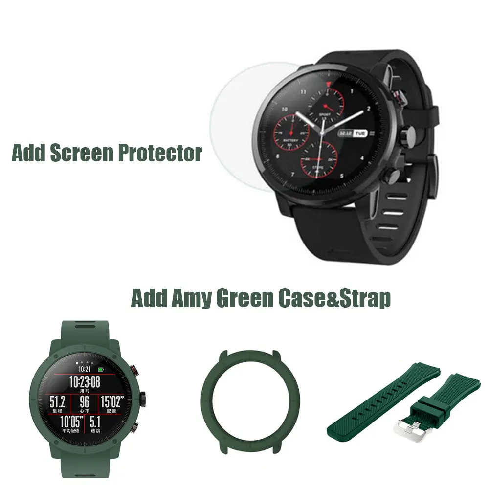 Amazfit умные часы Amazfit Stratos водонепроницаемые напоминания о звонках Bluetooth Музыка gps Поддержка 11 спортивных режимов 5ATM - Цвет: add amy green strap