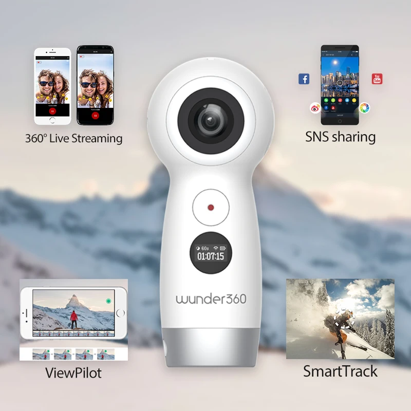 Wunder 360 Dual-lens 4k 360 Camera with Wifi Panorama Video Camera IP 360 Action Camera for iPhone X Support Real Time Live