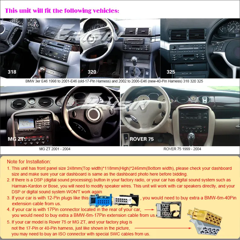 Cheap Erisin ES7496B 9" Android 8.0 Car DAB+ GPS Navi BT OBD 4G TPMS DTV-IN for BMW 3er E46 Rover75 MG ZT 2