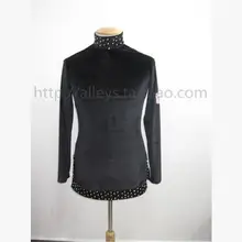 Мужской костюм для латинских танцев, бархатный костюм с заклепками, длинный рукав, мужской топ для латинских танцев, мужской конкурс латиноамериканских танцев, куртка