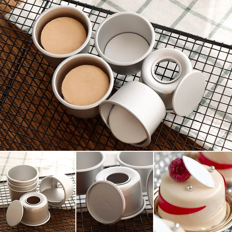 

5pcs 2inch Round Mini Cake Mold Aluminum Alloy Cupcake Pan Pudding Mold DIY Baking Mold with Removable Bottoms Baking Tools