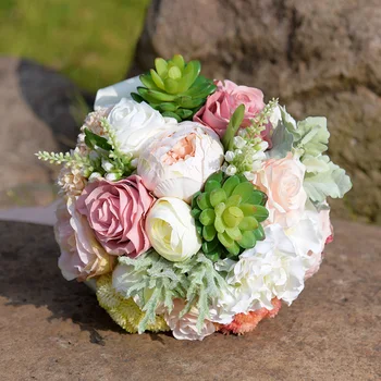

SESTHFAR Succulent Plants Bouquet Chic Wedding Flowers Romantic Bridal Bouquet Silk Flowers Wedding Bouquet