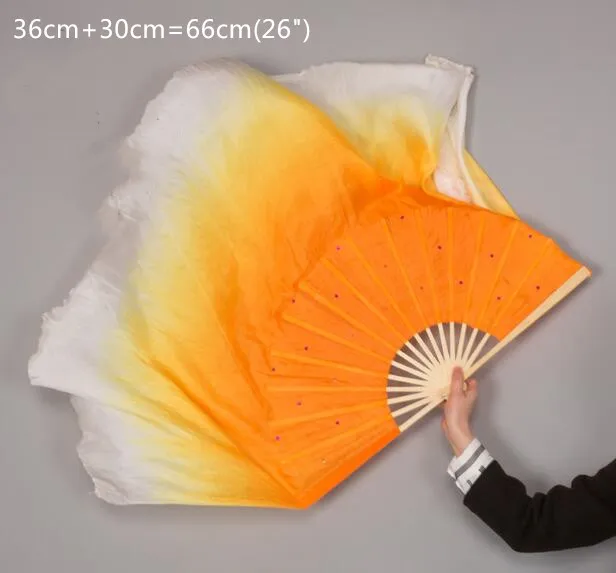 1"-34" мульти размер одна пара складной длинный веер Yangge танцевальный веер красочный танец живота выполнить веер оранжевый желтый белый градиент - Цвет: 66cm(36 30cm)