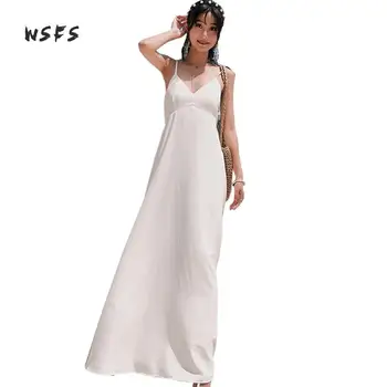 

Summer White Beach Dresses Vneck Spaghetti Strap Backless Boho Women Dress 2018 Bodycon Bohemian Sexy Patry Long Dress Vestidos