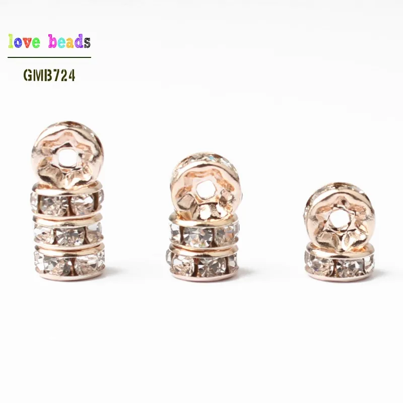 

8mm Metal Rose Gold Bronze Plated Crystal Rhinestone Rondelle Spacer Beads for Diy Bracelet Making 4 Colors 100Pcs