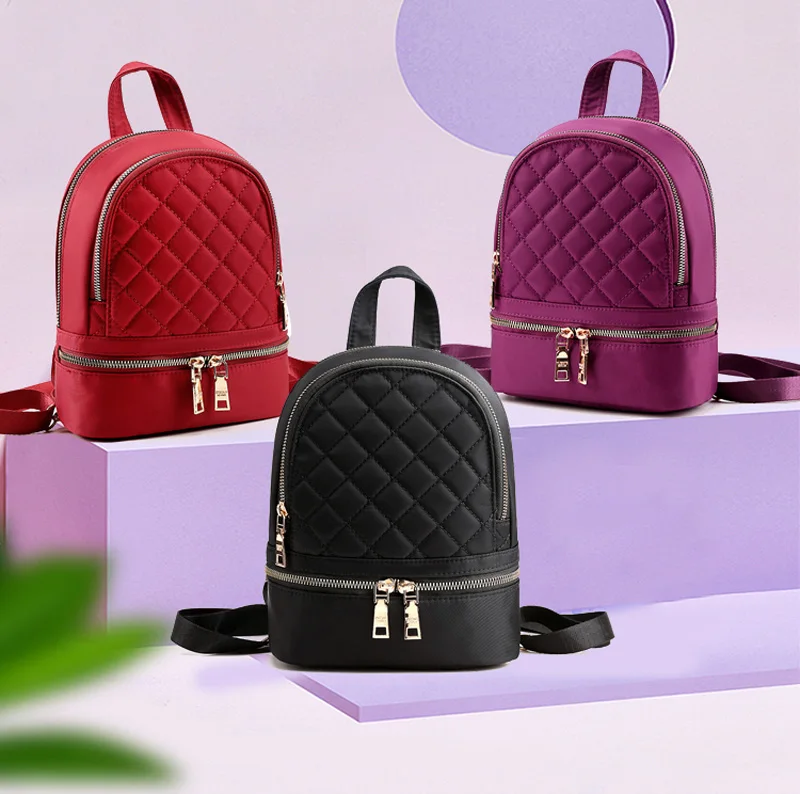 

2019 fashion ladies backpack high quality nylon cloth backpack black fashion backpack simple rhombic pattern student backpack