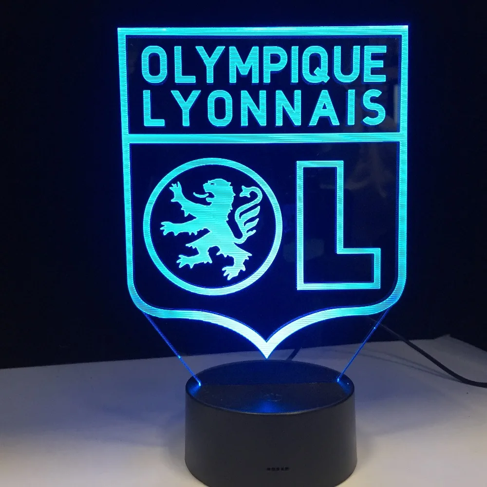 

France Olympique Lyonnais Football Soccer Acrylic Panel 7 Colors Change LED Base 3D Lamp Night Light New Year Gifts Decoration