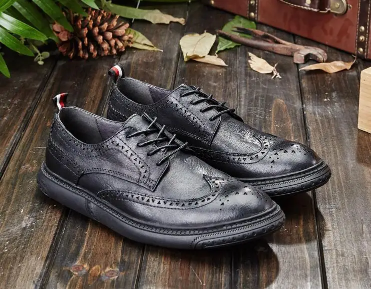 Homens Esculpido De Martin Altura Sapato Inteligentes Apontou Couro Apartamentos Sapatos Casuais Up Brogue Lace Crescente Plataforma Preto Dedos Genuína gYtaqTx5wg