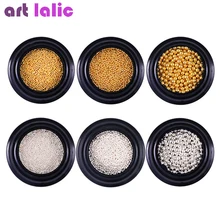 Мини Сталь мяч Икра шарик 3D для художественного оформления ногтей, 0,8/1/2 мм цвета: золотистый, серебристый микробисер Маникюр нейл-арта украшения шпильки