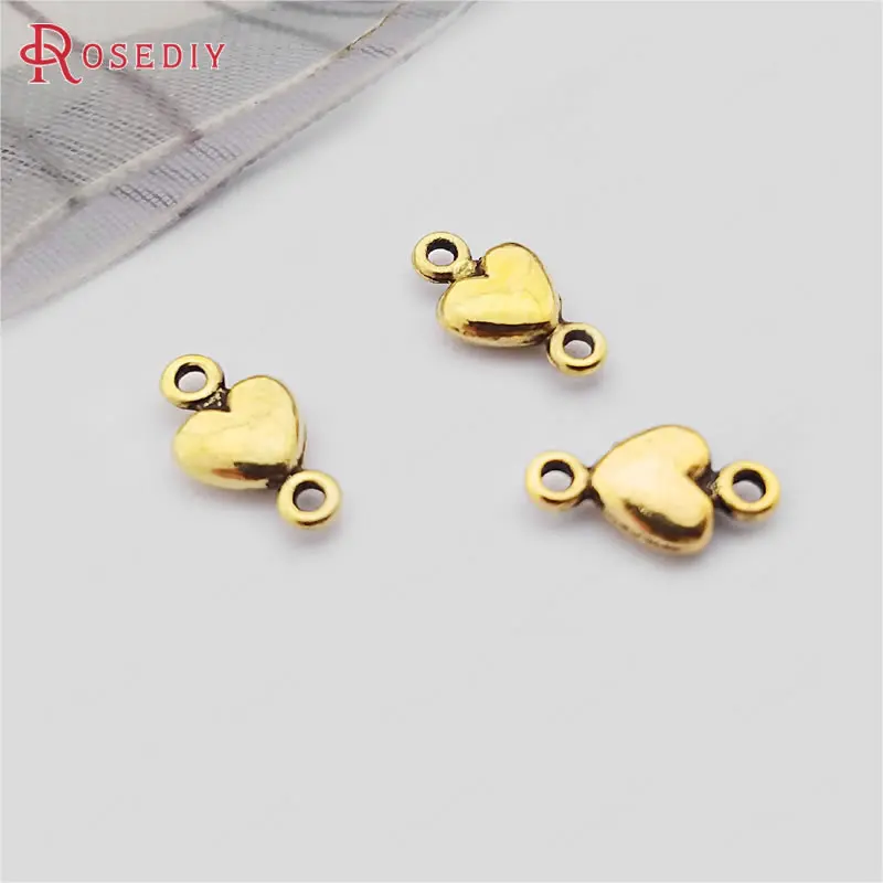 Antique Gold Color 24708) 100 шт 10x5,5 мм античное серебро Цинк сплав маленькое сердце подключения Подвески Diy ювелирных изделий Аксессуары оптом - Окраска металла: Antique Gold Color