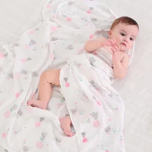 Buy Newborn Baby Muslin Blanket Baby Swaddle Infant Wrap Cartoon Printed Cotton Baby Blanket Soft Breathable 70% Bamboo+30% Cotton Free Shipping