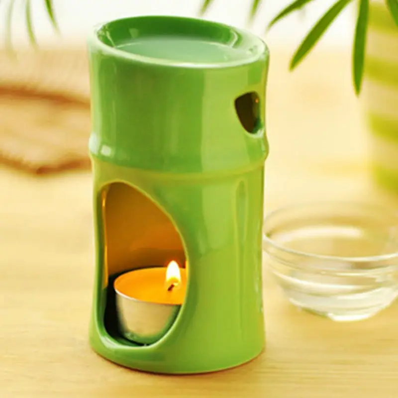 

Dia 6.5*11cm Fashion Green Bamboo Design Ceramic Essential Oil Burner MINI Candle Aromatherapy Furnace Incense Base DC831