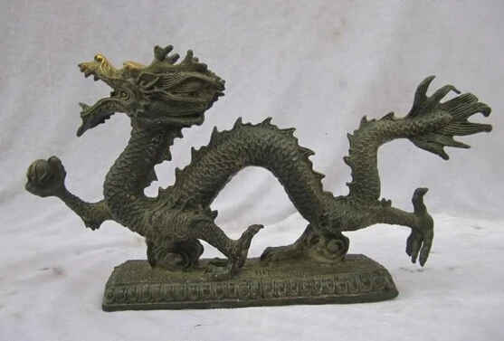 SCY Collectible bronze lion statue S0261 China Folk collection classical Bronze Gilt Lucky Fly Dragon Play Bead statuary B0403 | Дом и сад