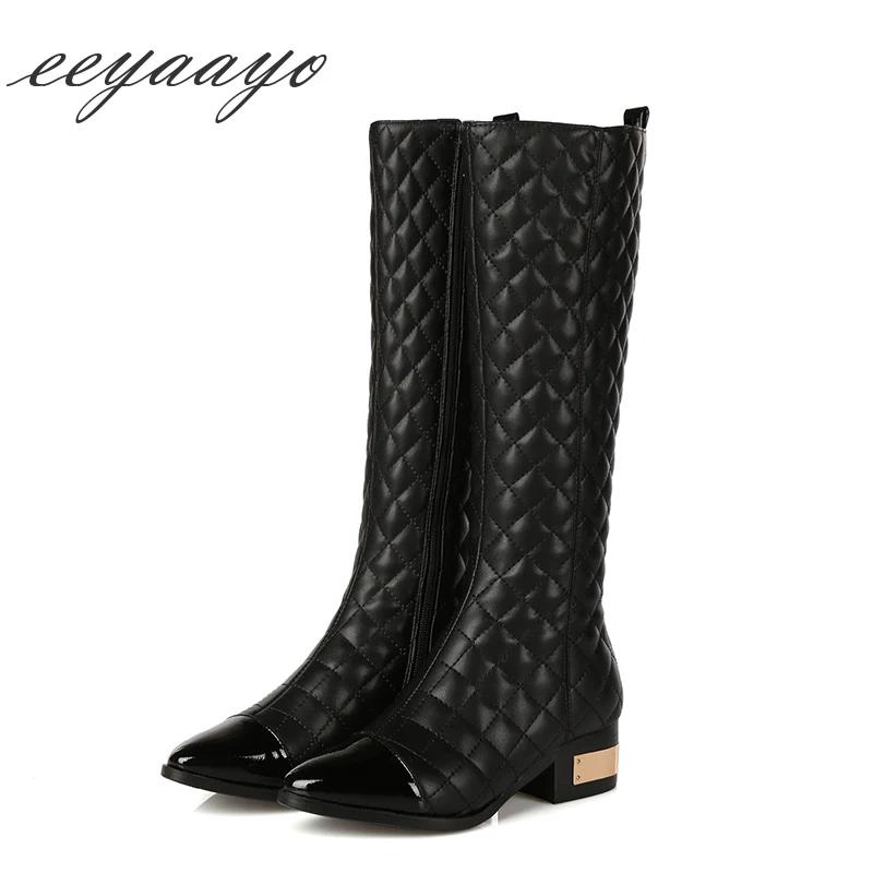 plaid high heel boots